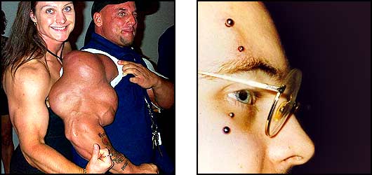 Left: Heather Darling with Gregg Valentino (photo: bigheatherd.com), Right: BME's Shannon Larratt, 1995.